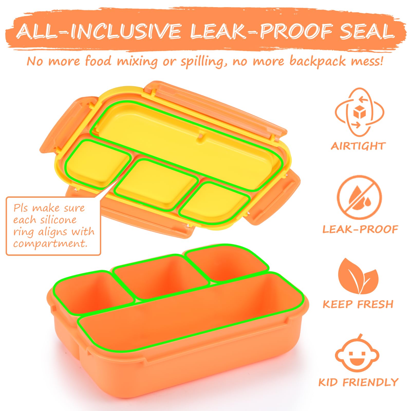 Bento Lunch Box for Kids - 4 Compartment Leak-Proof School Lunch Container with Utensils Purple