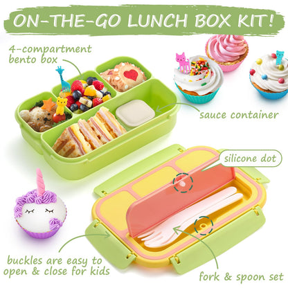 Bento Lunch Box for Kids - 4 Compartment Leak-Proof School Lunch Container with Utensils Purple