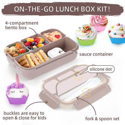 Bento Lunch Box for Kids - 4 Compartment Leak-Proof School Lunch Container with Utensils Purple