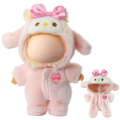 3 Piece Handmade Crochet Outfit for 17cm Dolls - Heart Sweater Hat & Bag Set Bunny Jumpsuit - Pink