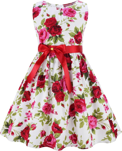 Girls Floral Cotton Dress - Sleeveless Summer Dress with Zipper Closure