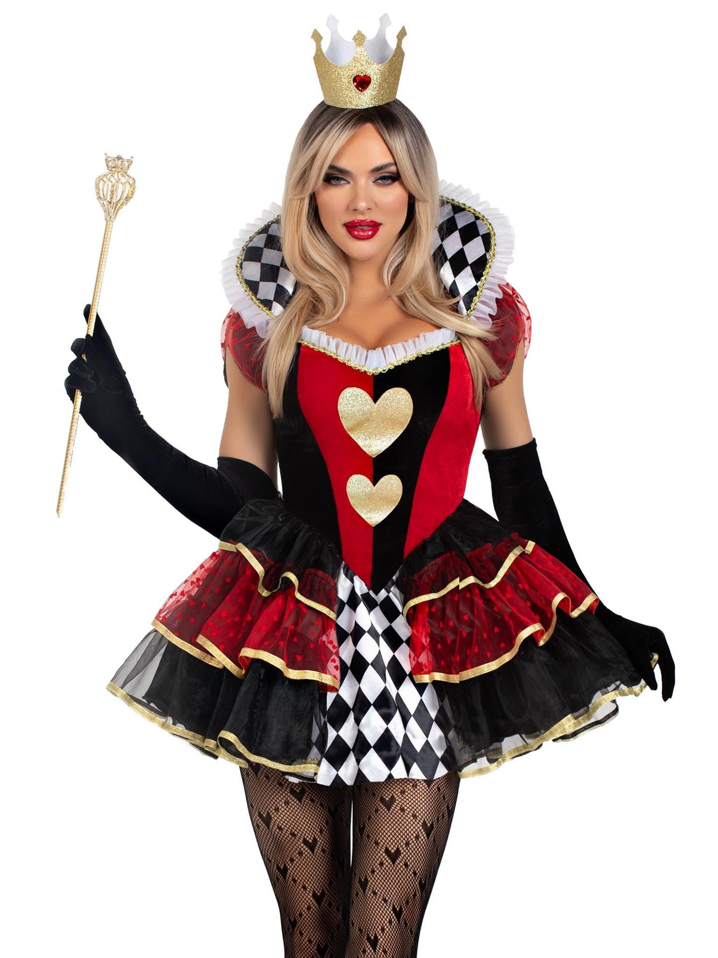 Queen of Hearts Halloween Costume Set - 2 Piece Adult Women's Outfit Multicolor