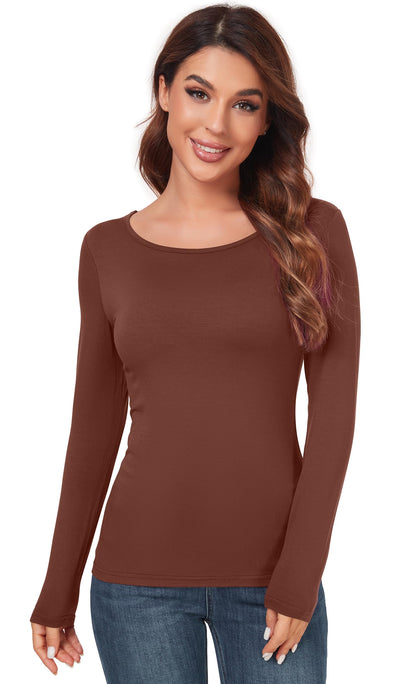 Women's Scoop Neck Long Sleeve Top - Slim Fit Thermal Blouse Basic Layer Shirt