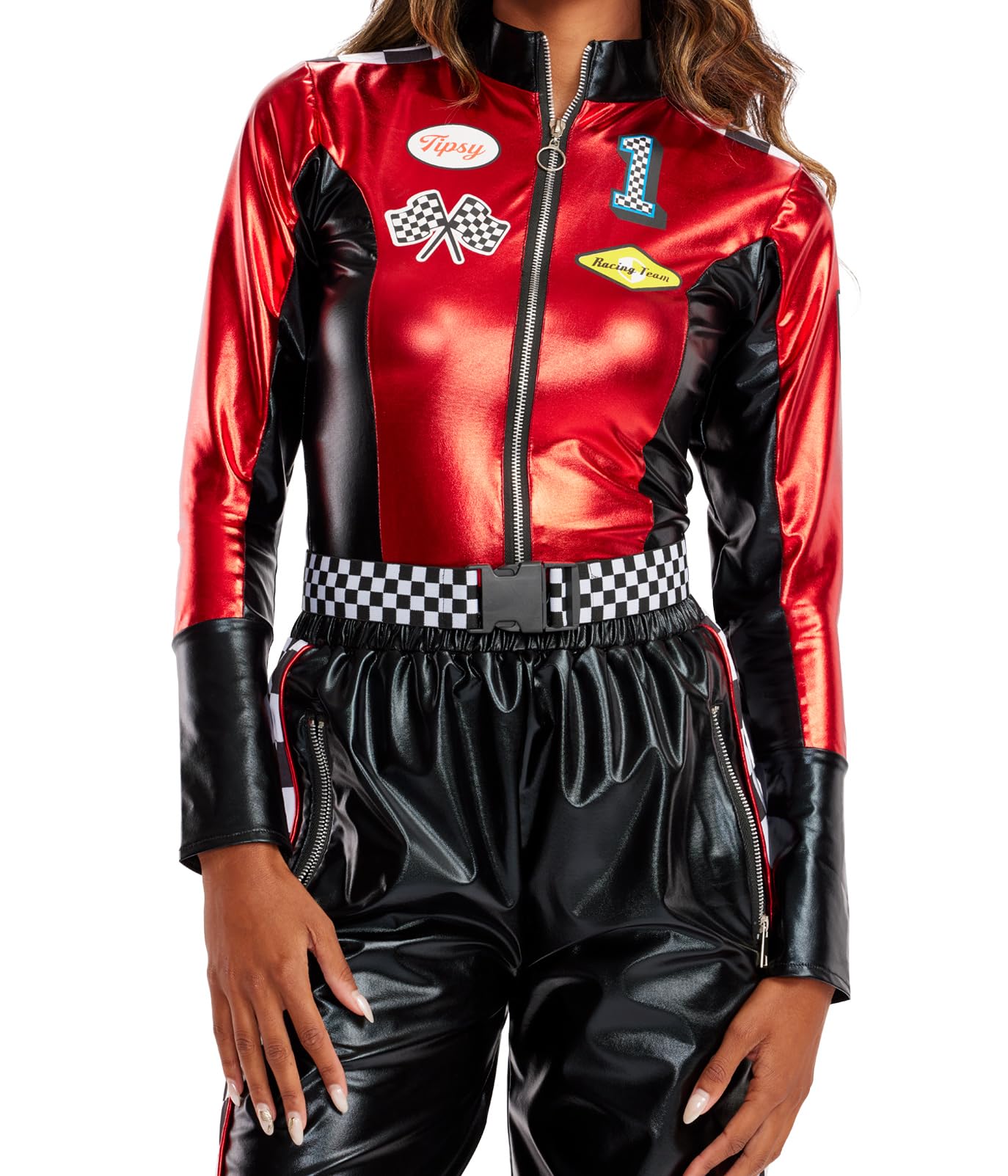 Women's Front Zip Halloween Bodysuit - Shiny Two Piece Astronaut Costume