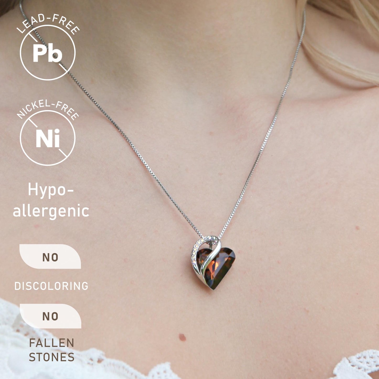 Infinity Love Birthstone Heart Necklace - 18K White Gold Plated Crystal Pendant Gift for Women