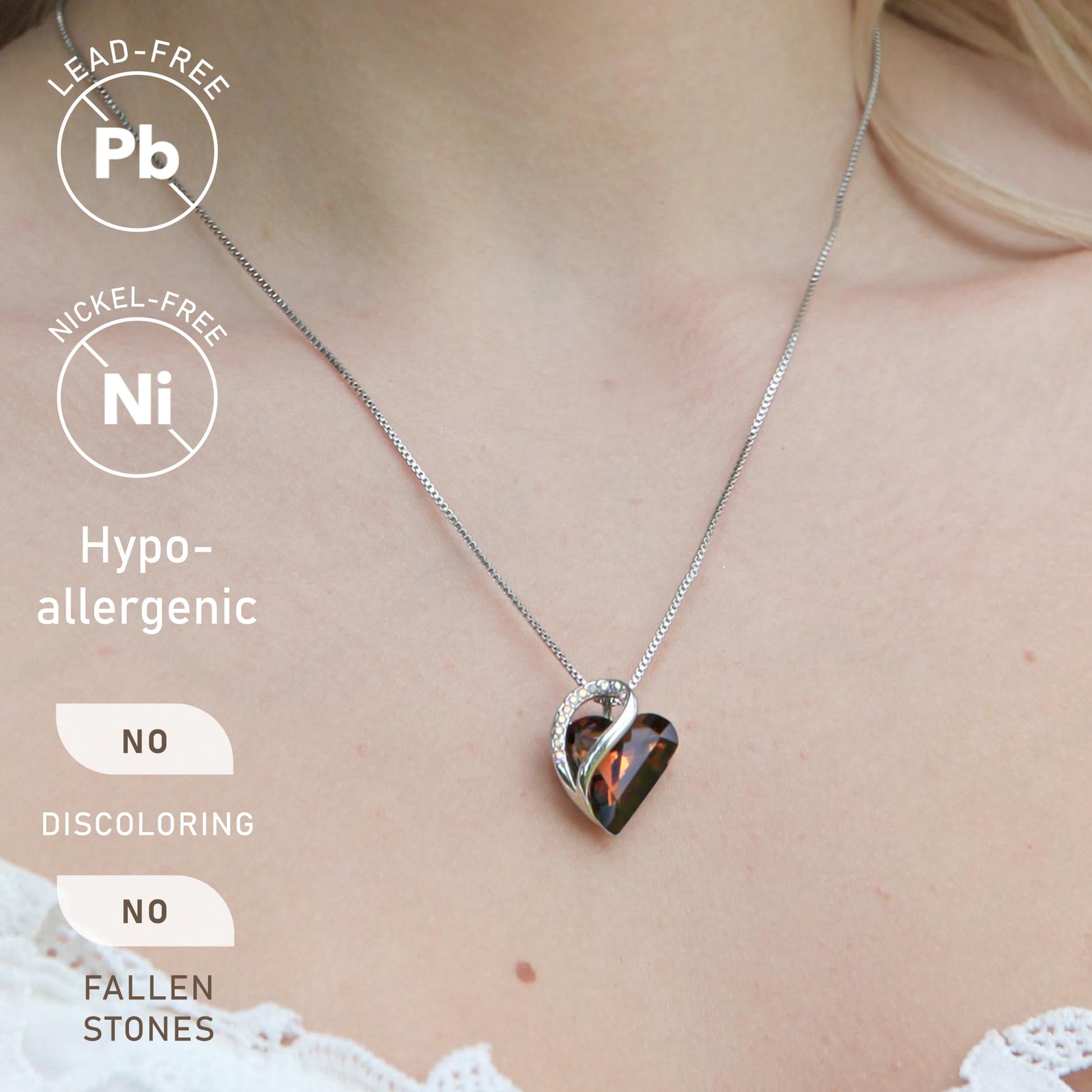 Infinity Love Birthstone Heart Necklace - 18K White Gold Plated Crystal Pendant Gift for Women