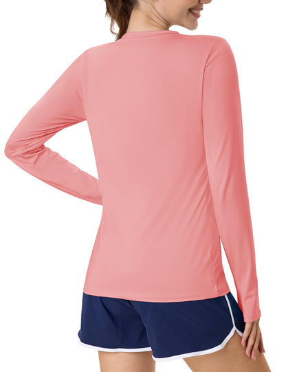 Women's UPF 80+ Long Sleeve Rash Guard - Quick Dry Athletic Shirt with Thumb Holes