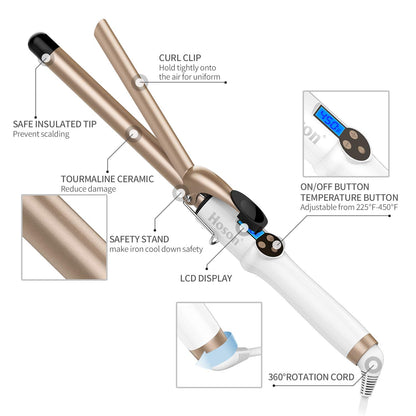Professional Ceramic Tourmaline Curling Iron 3/4 Inch - Hair Curler with Heat Protection