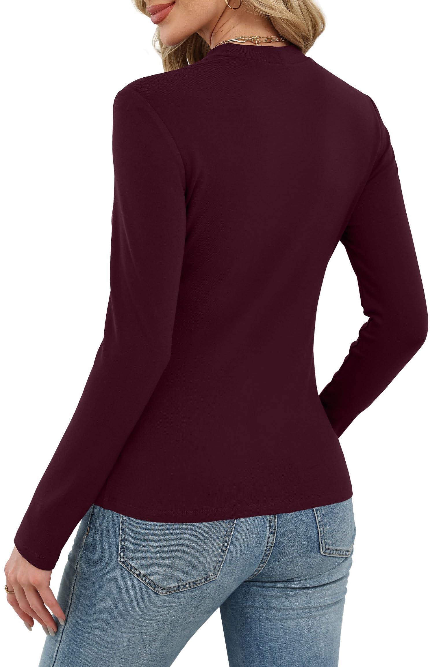 Women's Long Sleeve Thermal Shirt - Fleece Mock Neck Slim Fit Top
