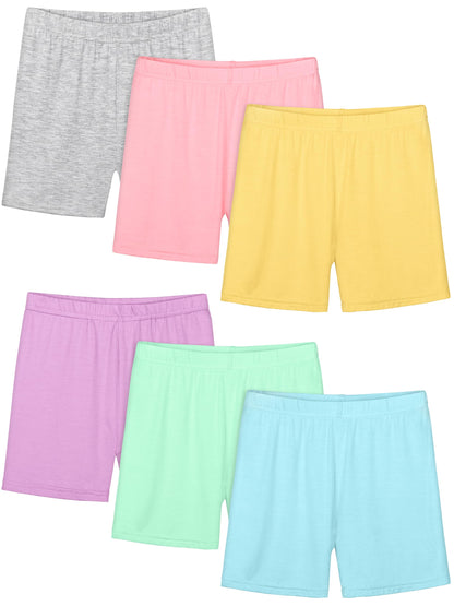 Girls Bike Shorts 6-Pack Under Dress Safety Shorts for Kids Toddlers X-light Grey,light Pink,light Yellow,mixed Colors