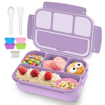 Bento Lunch Box for Kids - 4 Compartment Leak-Proof School Lunch Container with Utensils Purple Lavender