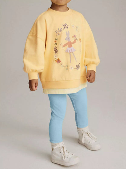 Children's Bunny Graphic Sweatshirt and Leggings Set Yellow