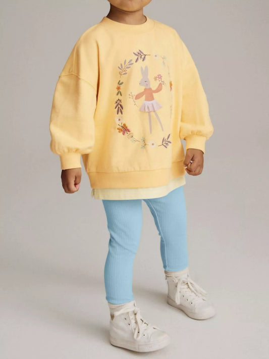 Children's Bunny Graphic Sweatshirt and Leggings Set Yellow