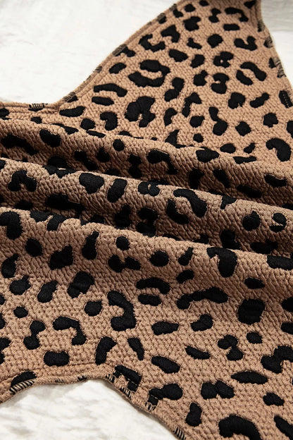 Drawstring Leopard Long Sleeve Hooded Jacket