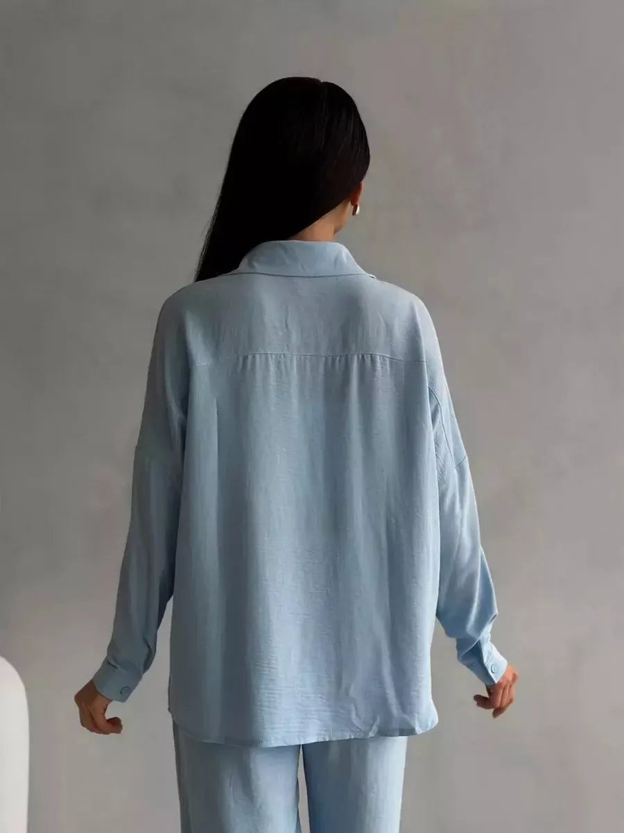 Button Up Long Sleeve Shirt and Pants Set