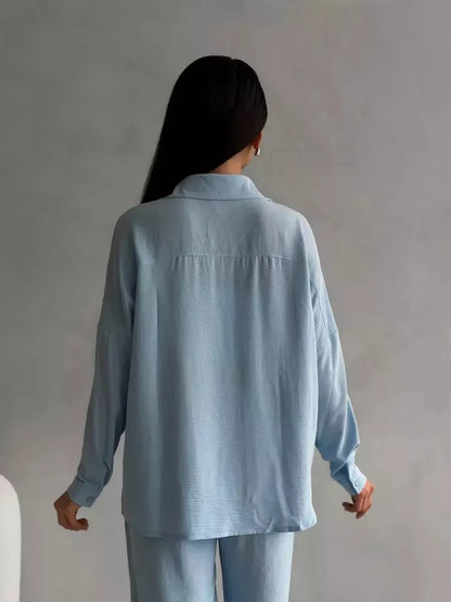 Button Up Long Sleeve Shirt and Pants Set