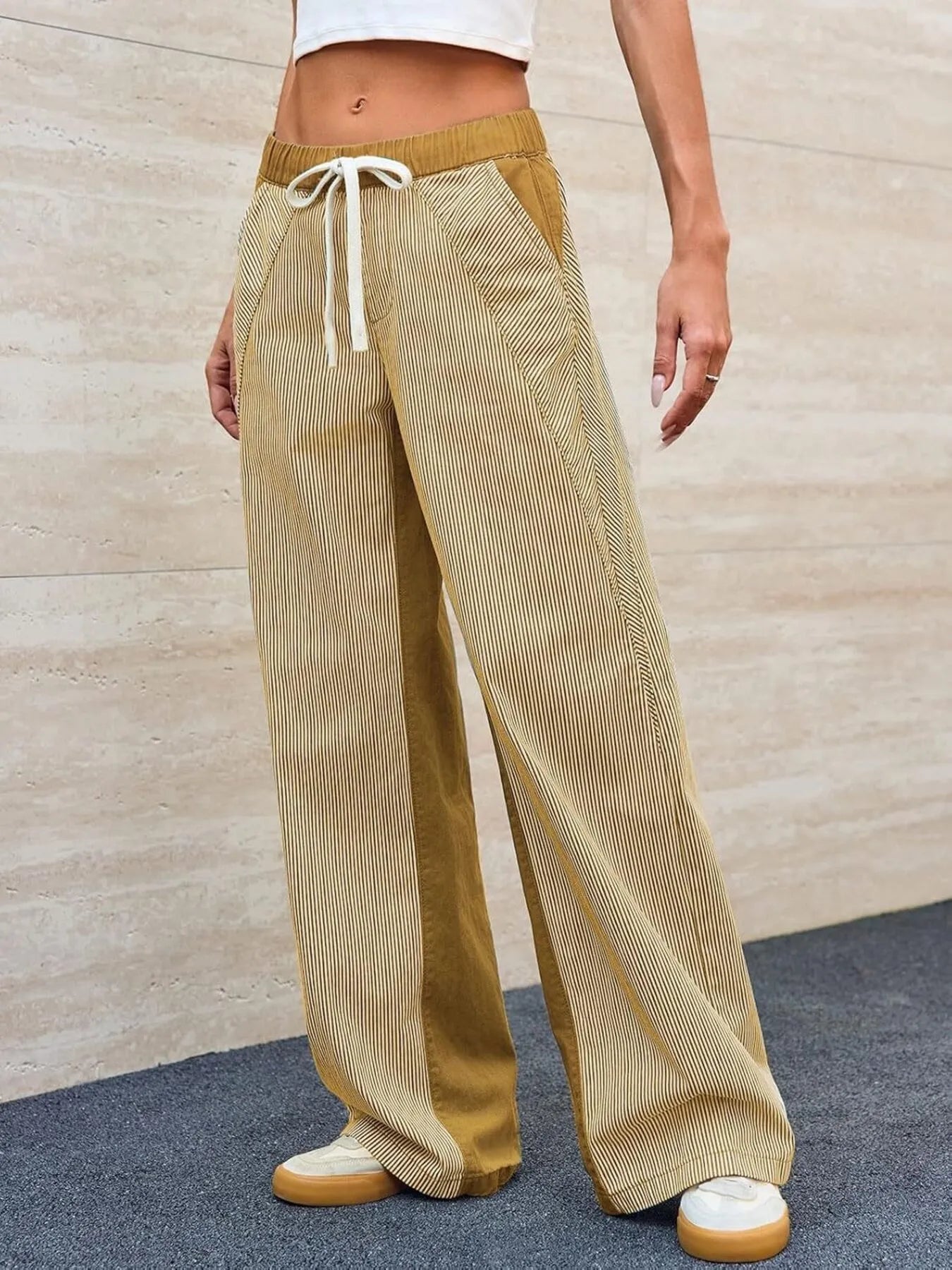 Striped Wide Leg Jeans Mustard