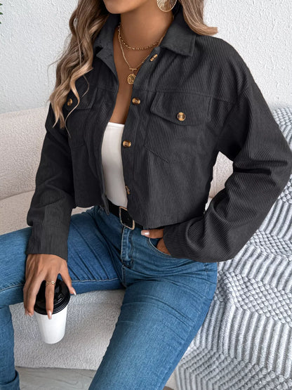 Corduroy Button-Up Dropped Shoulder Jacket