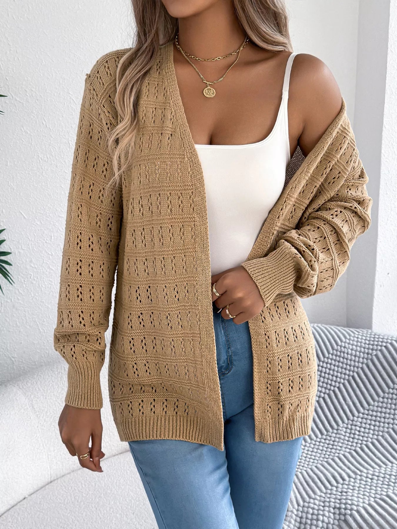 Open-Front Crochet Knit Cardigan