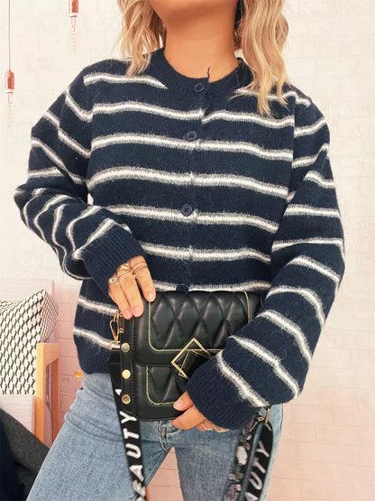 Striped Button-Up Long Sleeve Cardigan