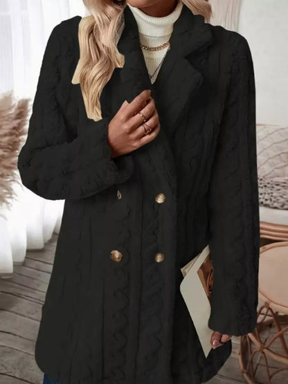 Cozy Faux Shearling Double-Breasted Outerwear Black