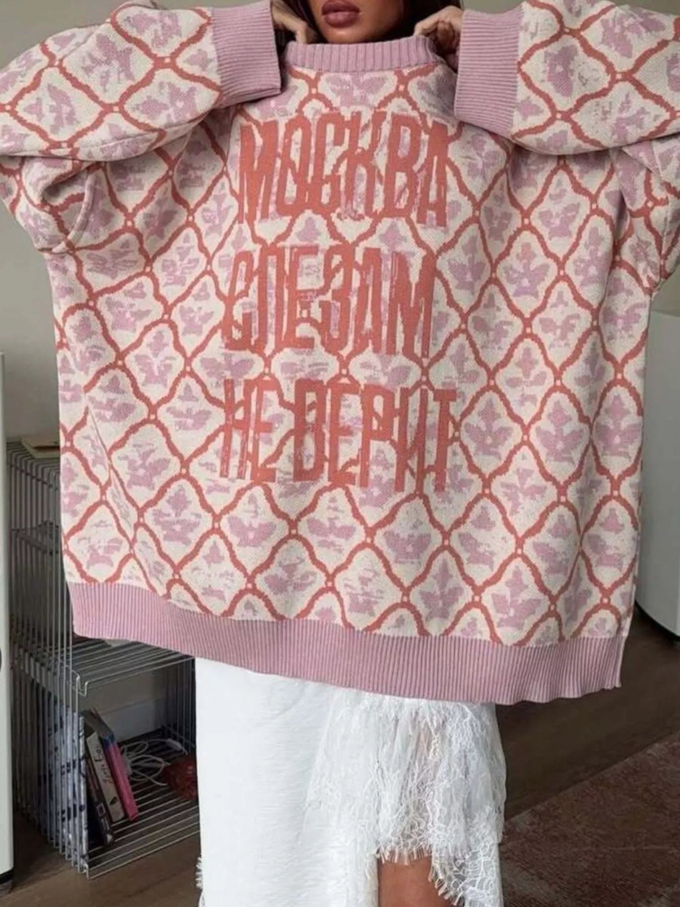 Letter Round Neck Long Sleeve Sweater