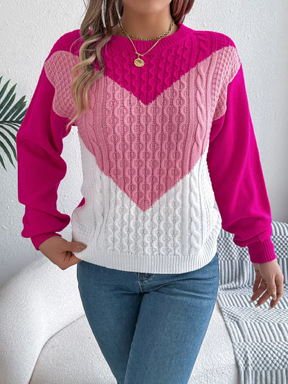 Color Block Cable Knit Sweater