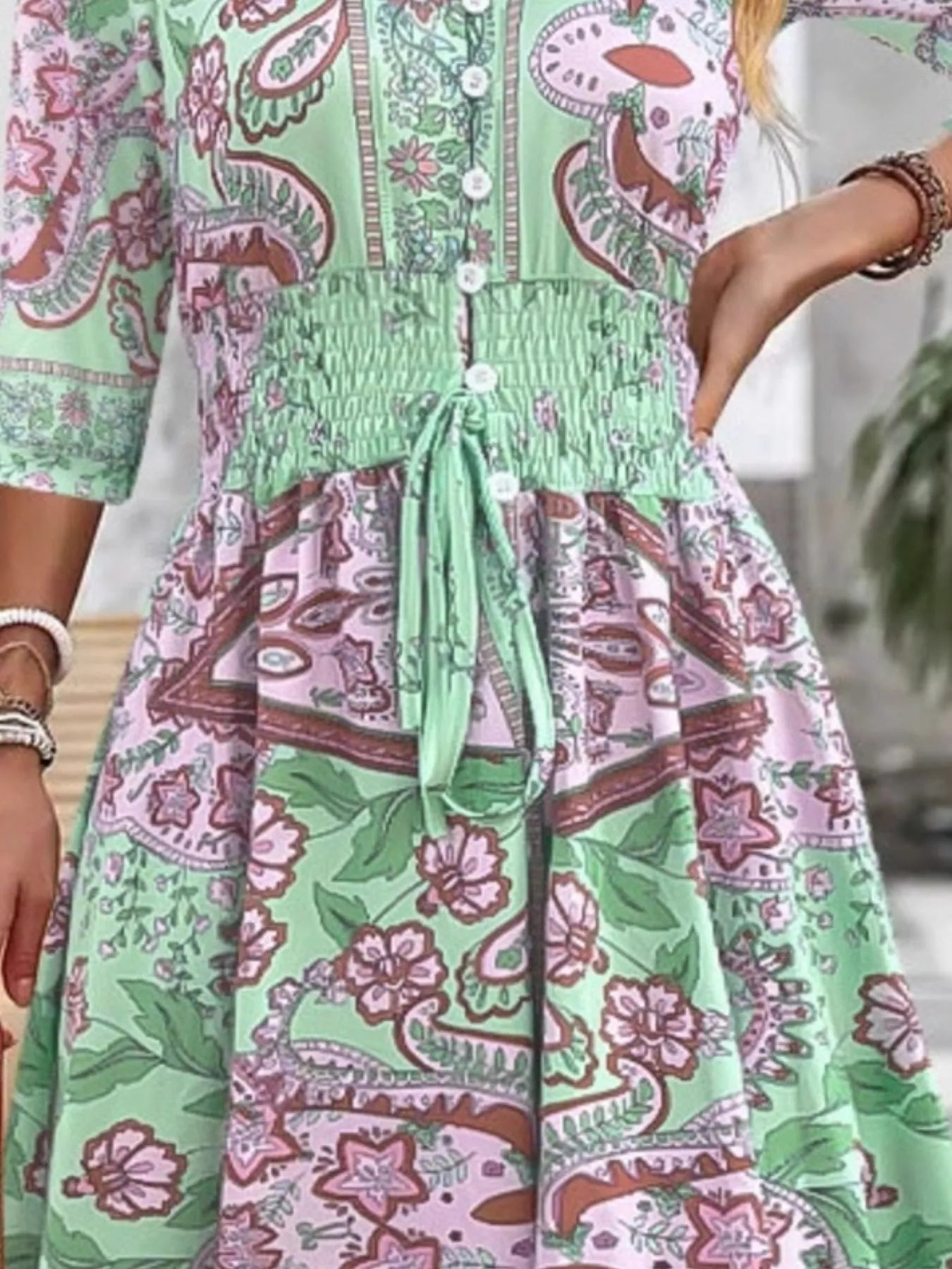 Smocked Printed Half Sleeve Dress