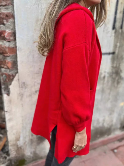 Full Size Open Front Hooded Cardigan Plus Size