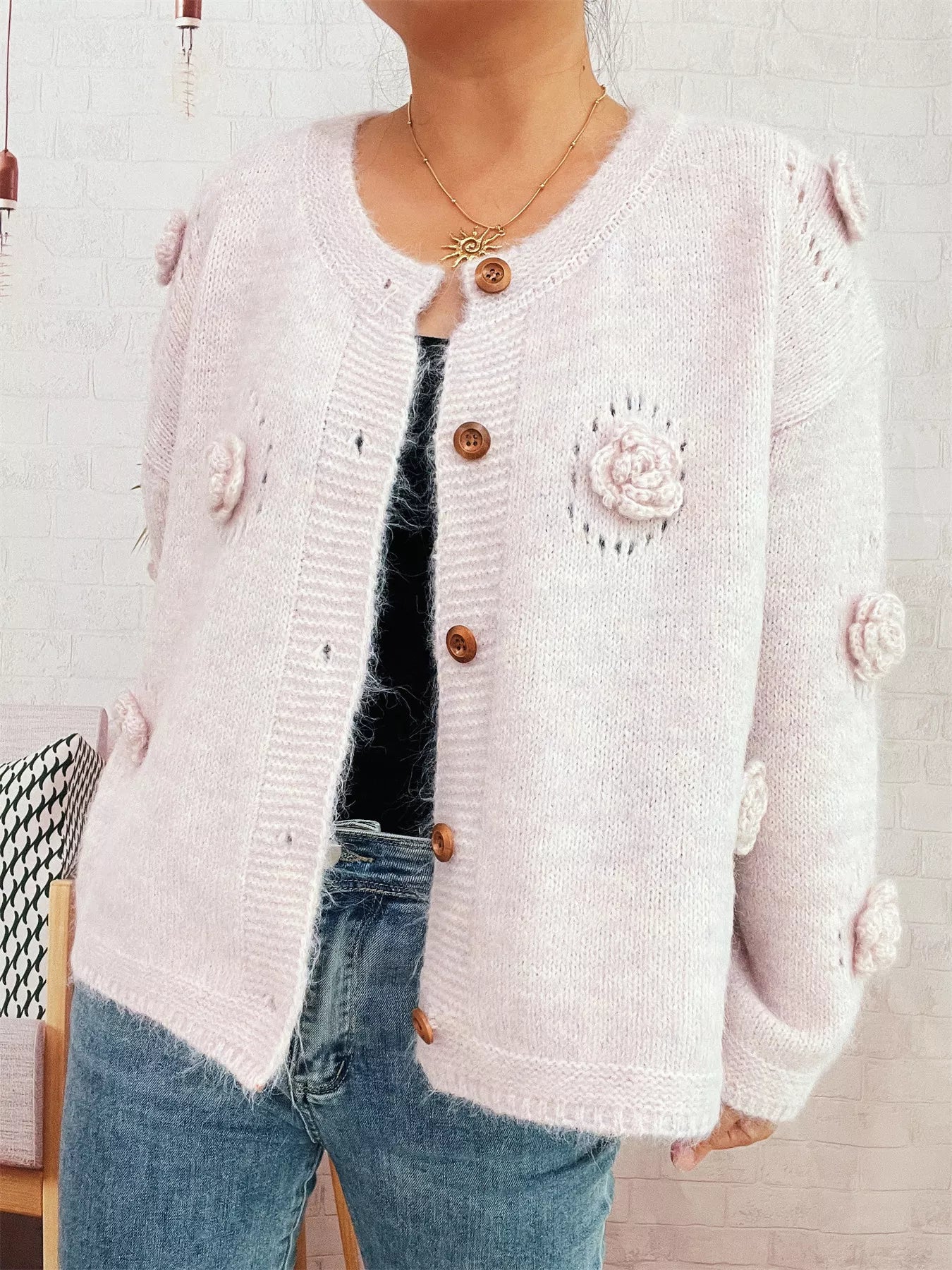 Flower Button-Up Cardigan