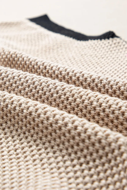 Textured Knit Sweater with Contrast Trim Details