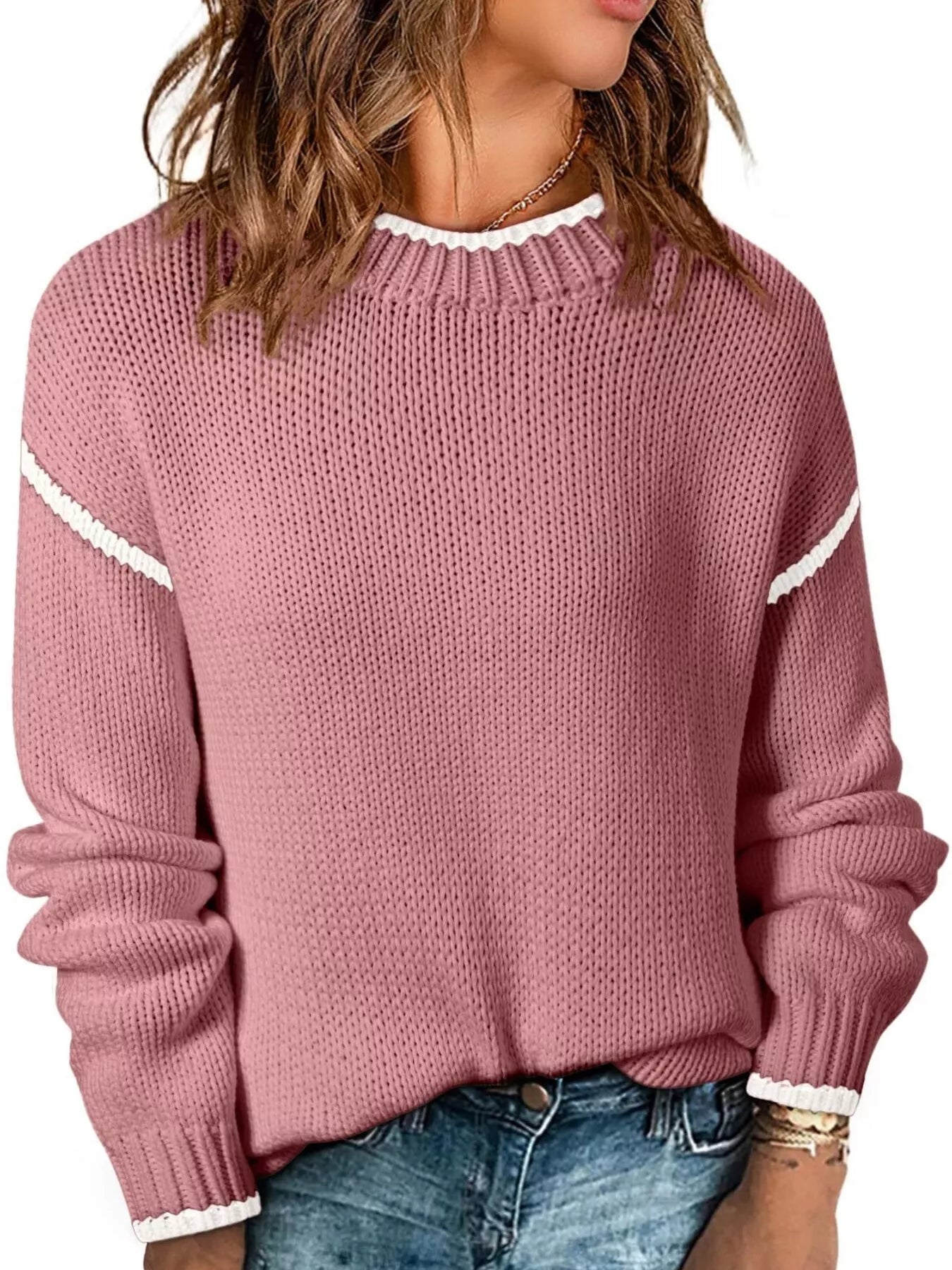 Contrast Trim Long Sleeve Sweater