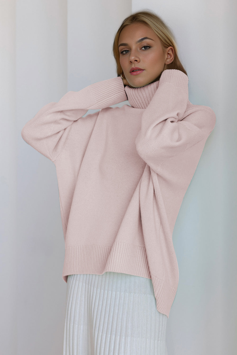 Back To School Sweater - Basic Bae Turtleneck Dropped Shoulder Long Sleeve Sweater