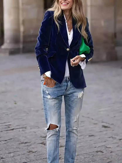 One Button Long Sleeve Blazer