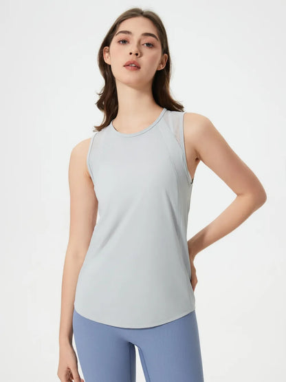 Millennia Cutout Back Round Neck Active Tank Light Gray