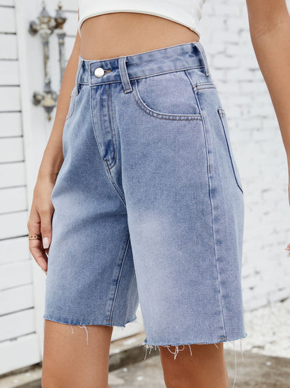 Washed Raw Hem Denim Shorts