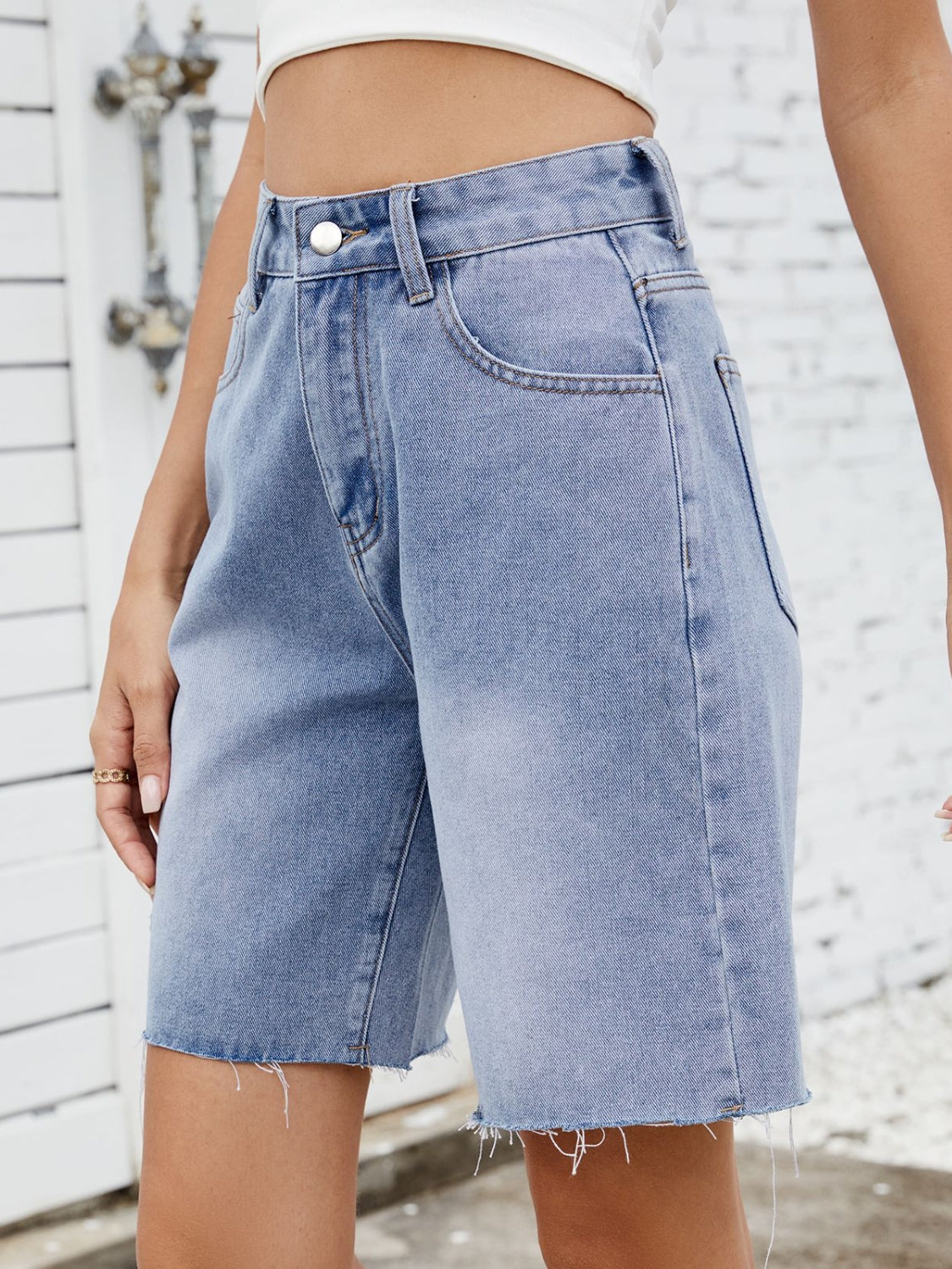 Washed Raw Hem Denim Shorts