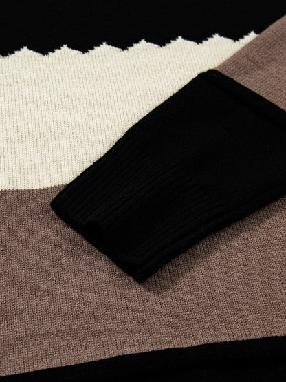 Color Block Crew Neck Drop Shoulder Sweater