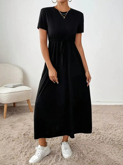 Casual Drawstring Waist Short Sleeve Tee Dress