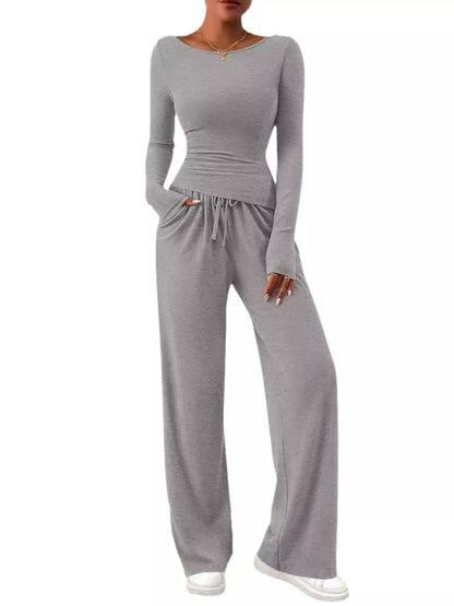 Long Sleeve Top and Wide Leg Pants Set