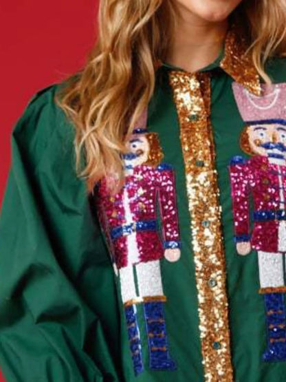 Full Size Christmas Sequin Nutcracker Tiered Shirt Dress Plus Size