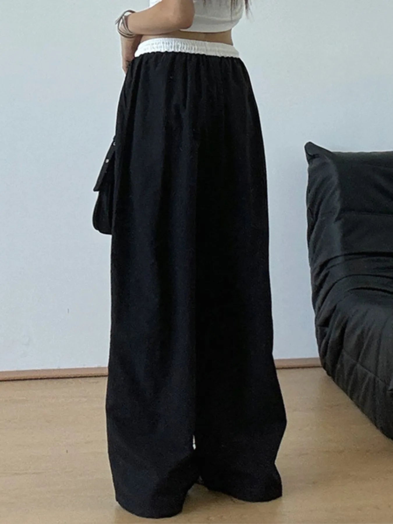 Wide Leg Drawstring Casual Pants