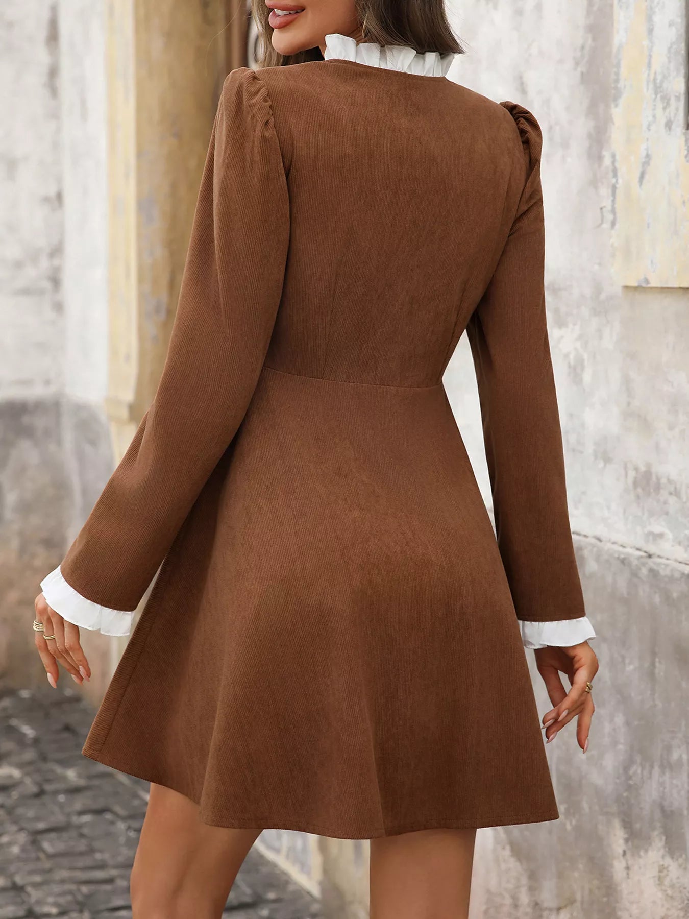 Button-Front Long Sleeve Dress