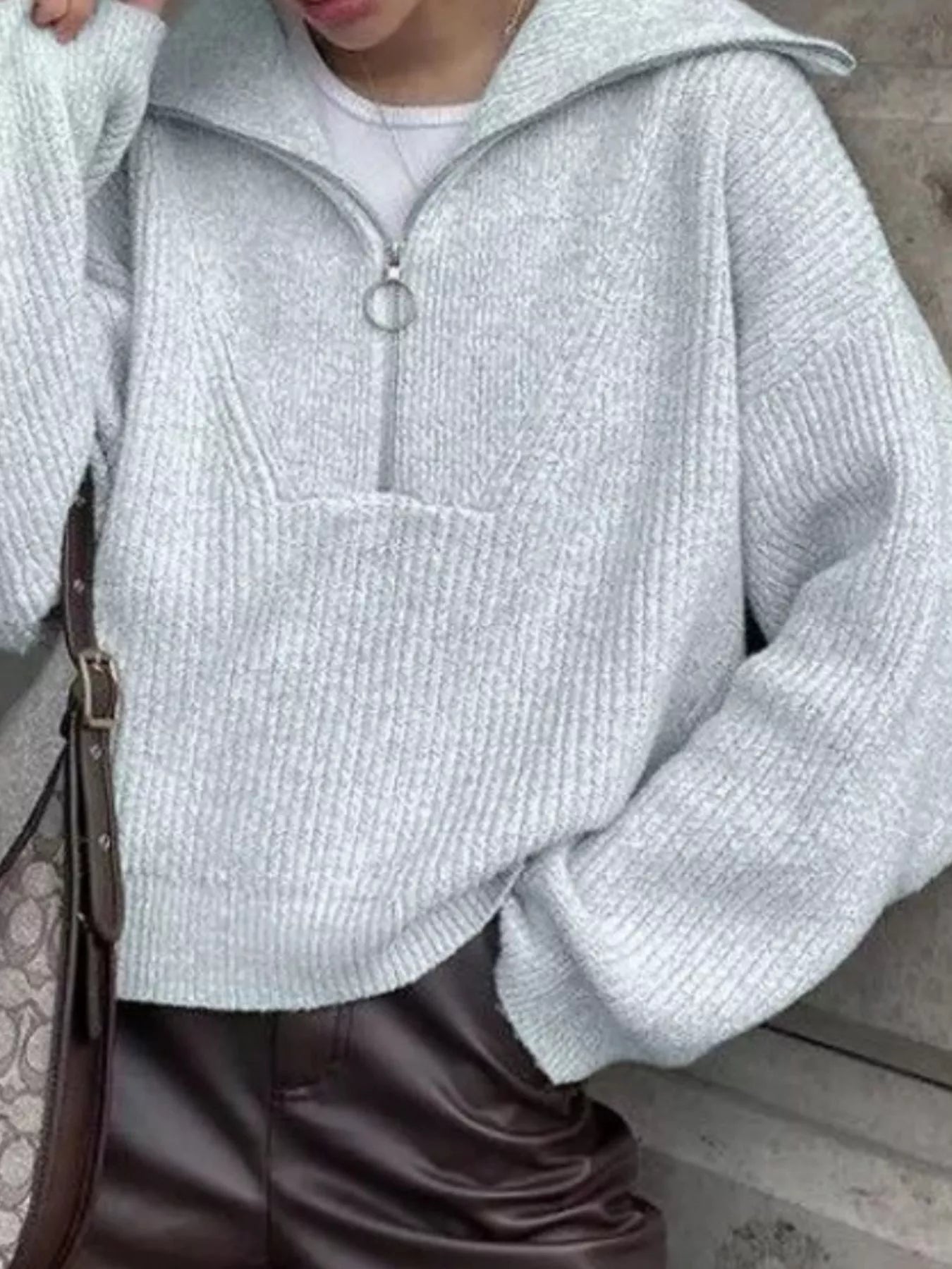 Half Zip Dropped Shoulder Sweater