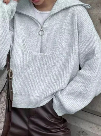 Half Zip Dropped Shoulder Sweater