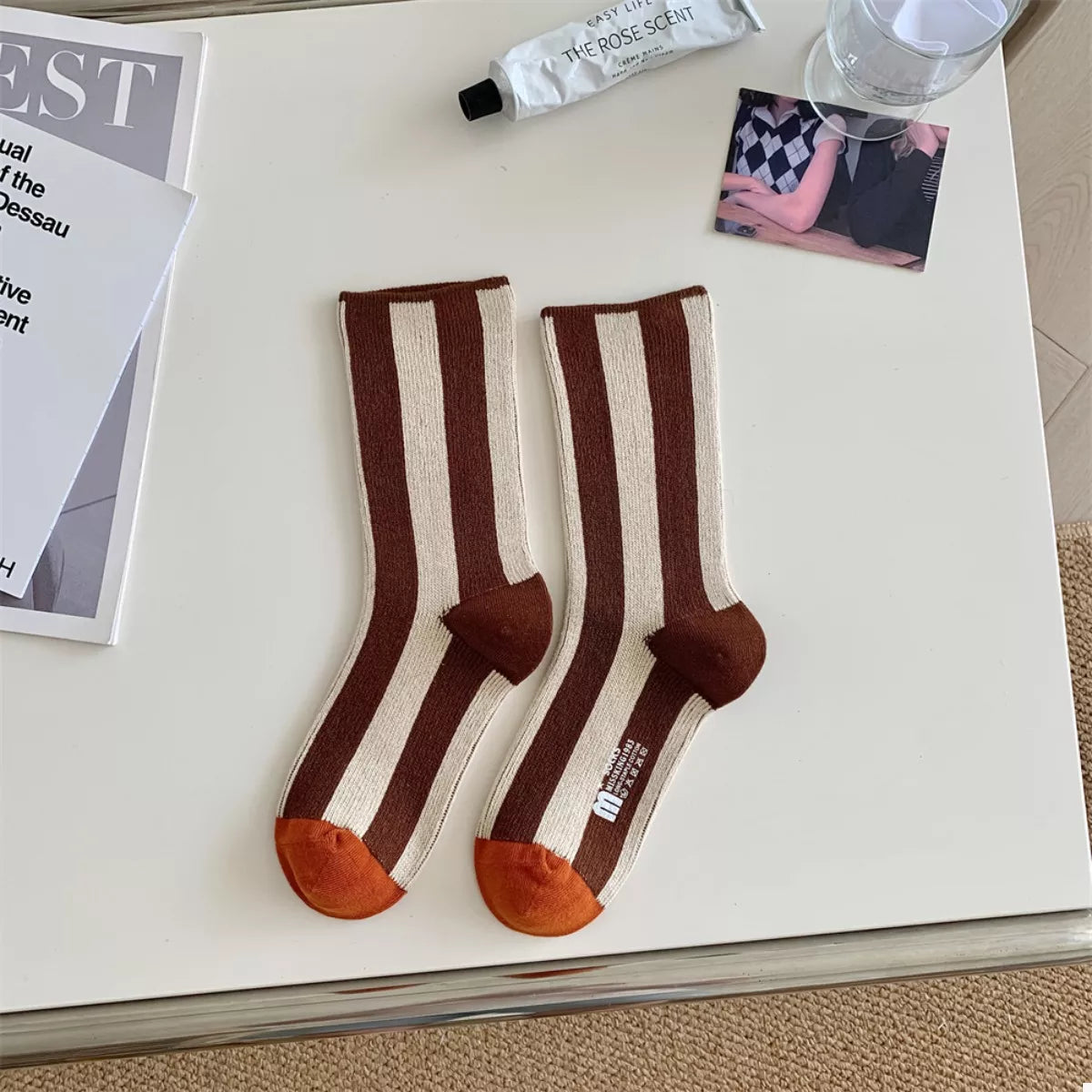 Contrast Striped Crew Socks