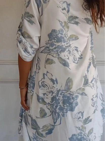 Full Size Floral Print Button-Up Shirt Dress Plus Size