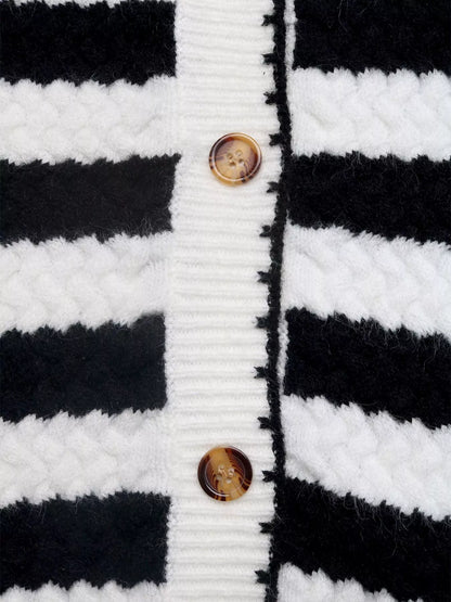 Striped Button-Up Long Sleeve Cardigan