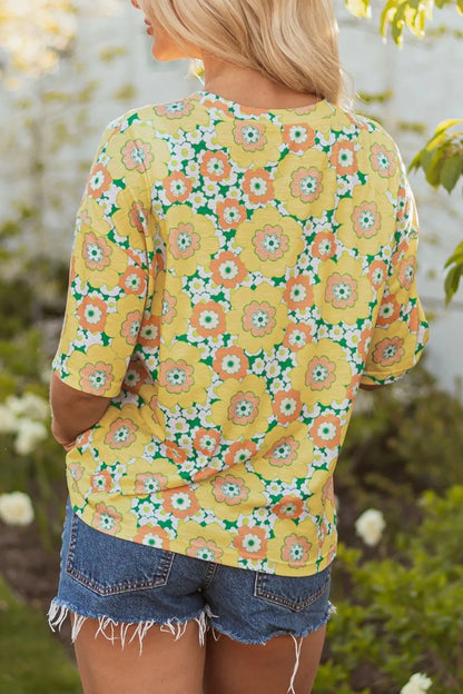 Floral Print Round Neck Oversized T-Shirt