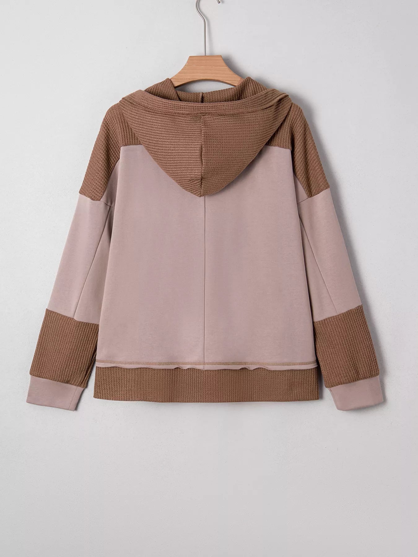 Oversize Waffle Patchwork Exposed Seam Casual Hoodie